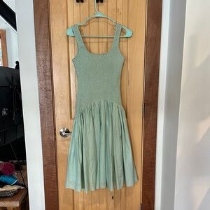 Anthropologie Light Green Smocked Midi Dress